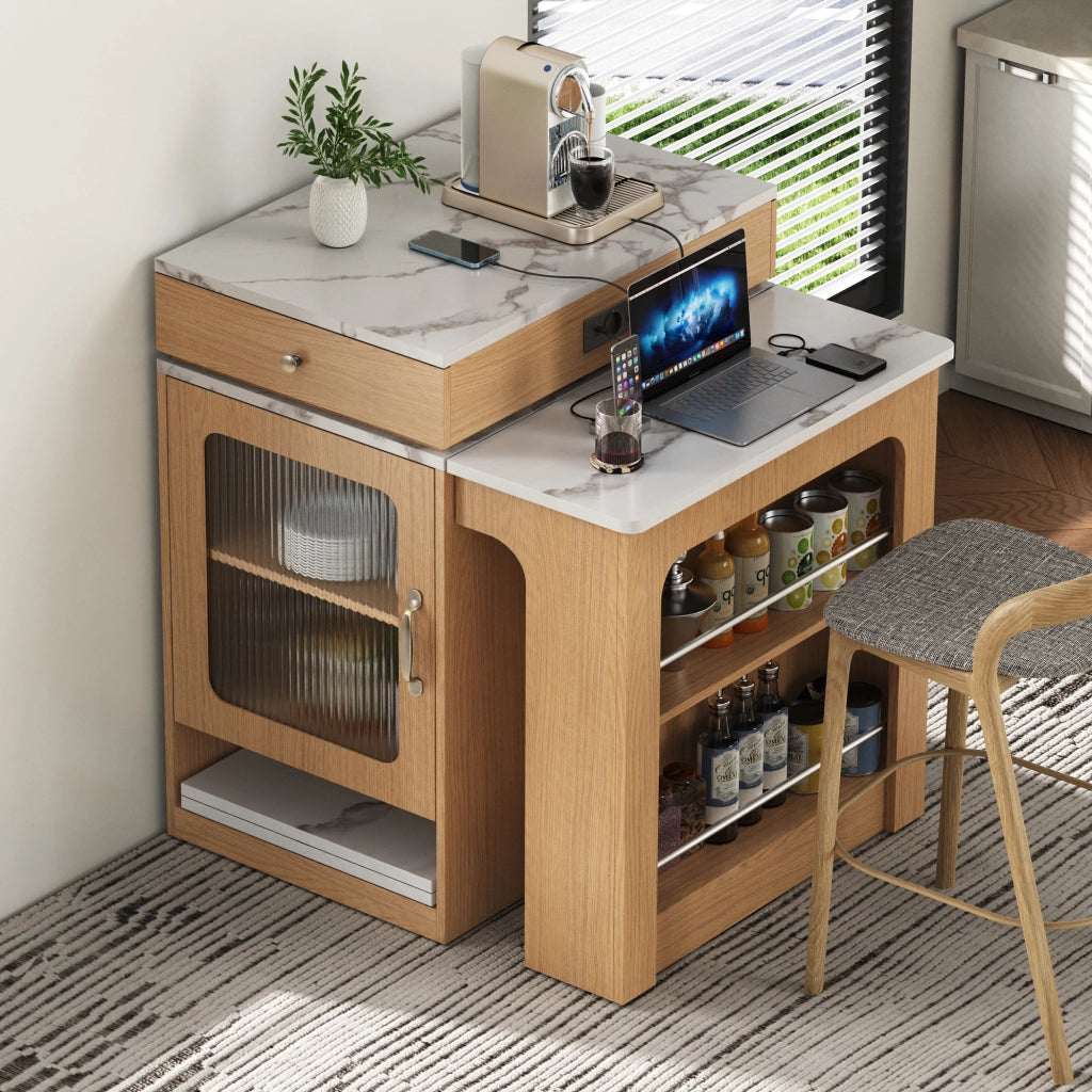 Tavolo da pranzo - isola cucina su ruote - piano estraibile - bar con prese - naturale - per cucina e sala