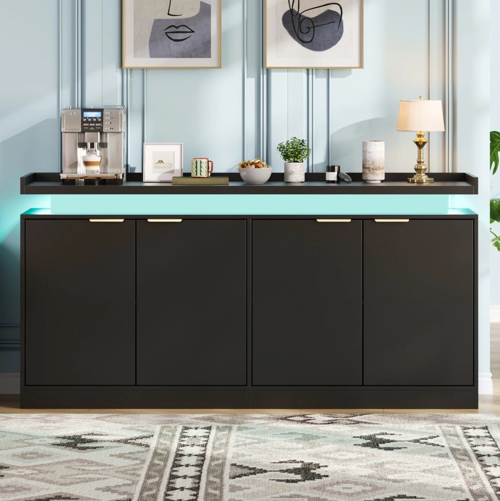 Credenza cucina con LED RGB; 160x39x83 cm; MDF; nera
