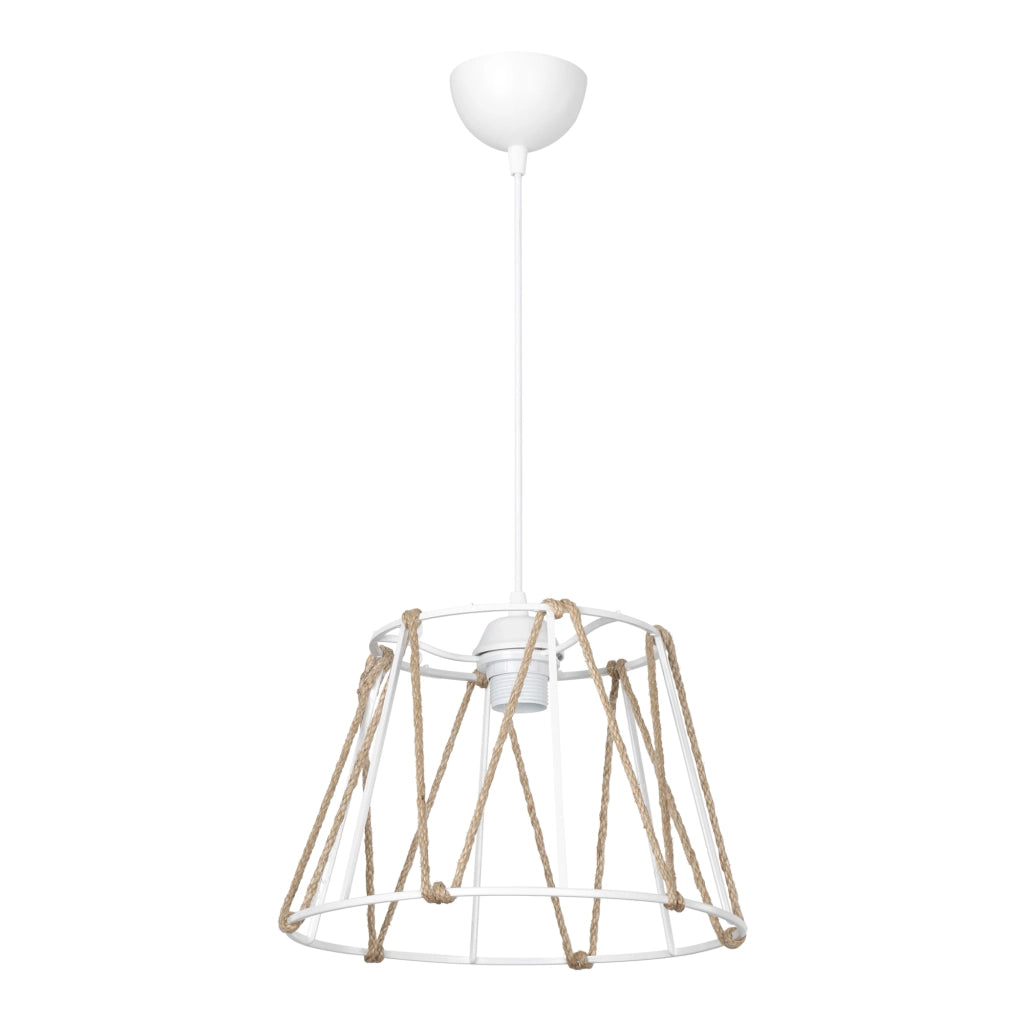 Lampada a Sospensione 'Halifax' con Paralume a Gabbia con Corda di Iuta - Bianco/Naturale  [lux.pro]