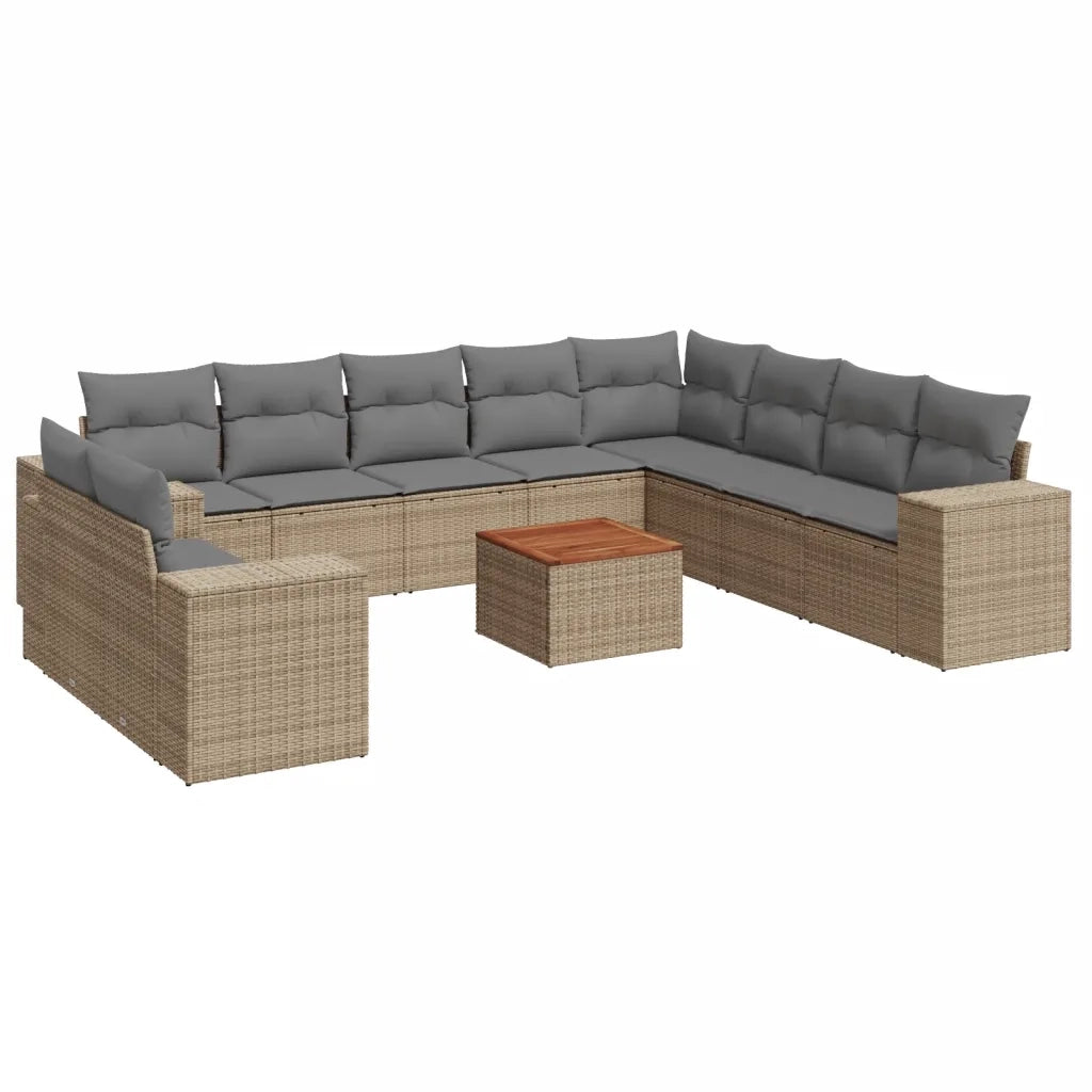 Set Divani da Giardino 11 pz con Cuscini Beige in Polyrattan