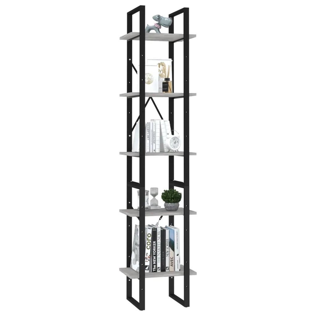 Libreria a 5 Ripiani-Scaffale per Libri-Mobile di Stoccaggio Grigio Cemento 40x30x175 cm in Multistrato