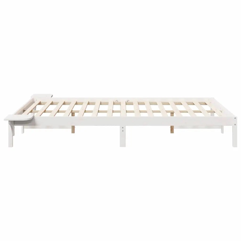 Letto con Tavolini Laterali Bianco 140 x 210 cm Pino massello