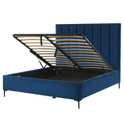 Letto in velluto blu navy matrimoniale 140 x 200 cm con poggiatesta imbottita contenitore ottomana gambe in metallo Nero