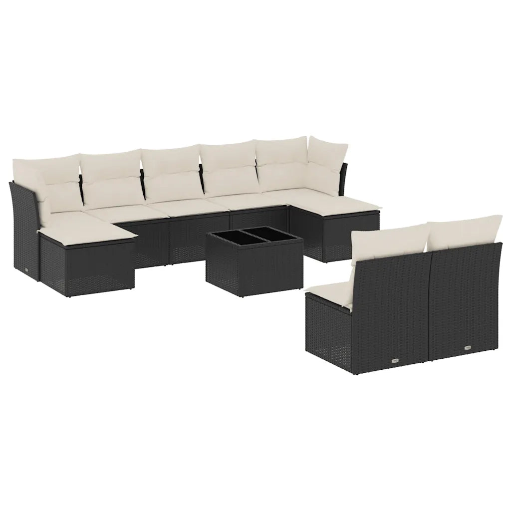 Set Divani da Giardino 10pz con Cuscini in Polyrattan Nero 3250115