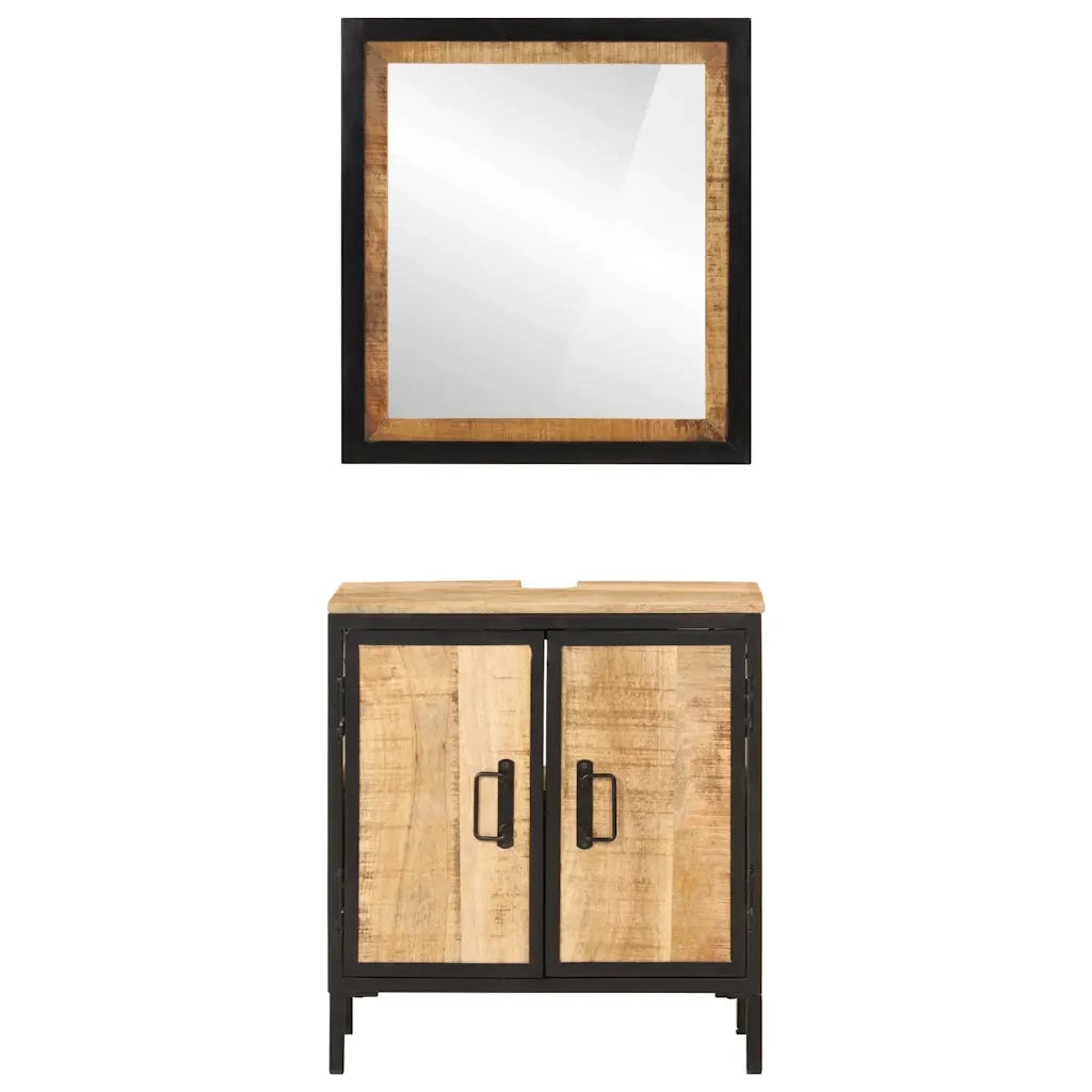 Set Mobili da Bagno 2pz in Ferro e Legno Massello di Mango 3217114