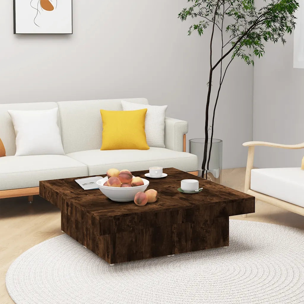 Tavolino da Salotto-Tavolino da soggiorno-Tavolo Rovere Fumo 90x90x28 cm Legno Multistrato 752752