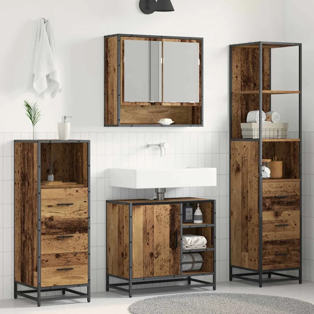 Set di mobili per il bagno con cassetto 4 pcs Legno vecchio 3402542