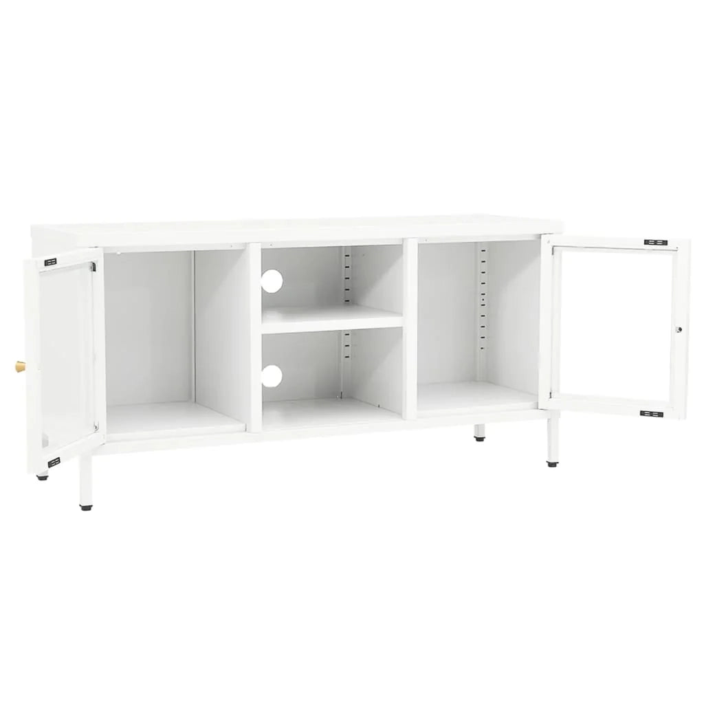Mobile TV multimediale scaffale TV mobile TV sala da pranzo soggiorno camera da letto 105 x 35 x 52 cm acciaio e vetro bianco 02_0025693
