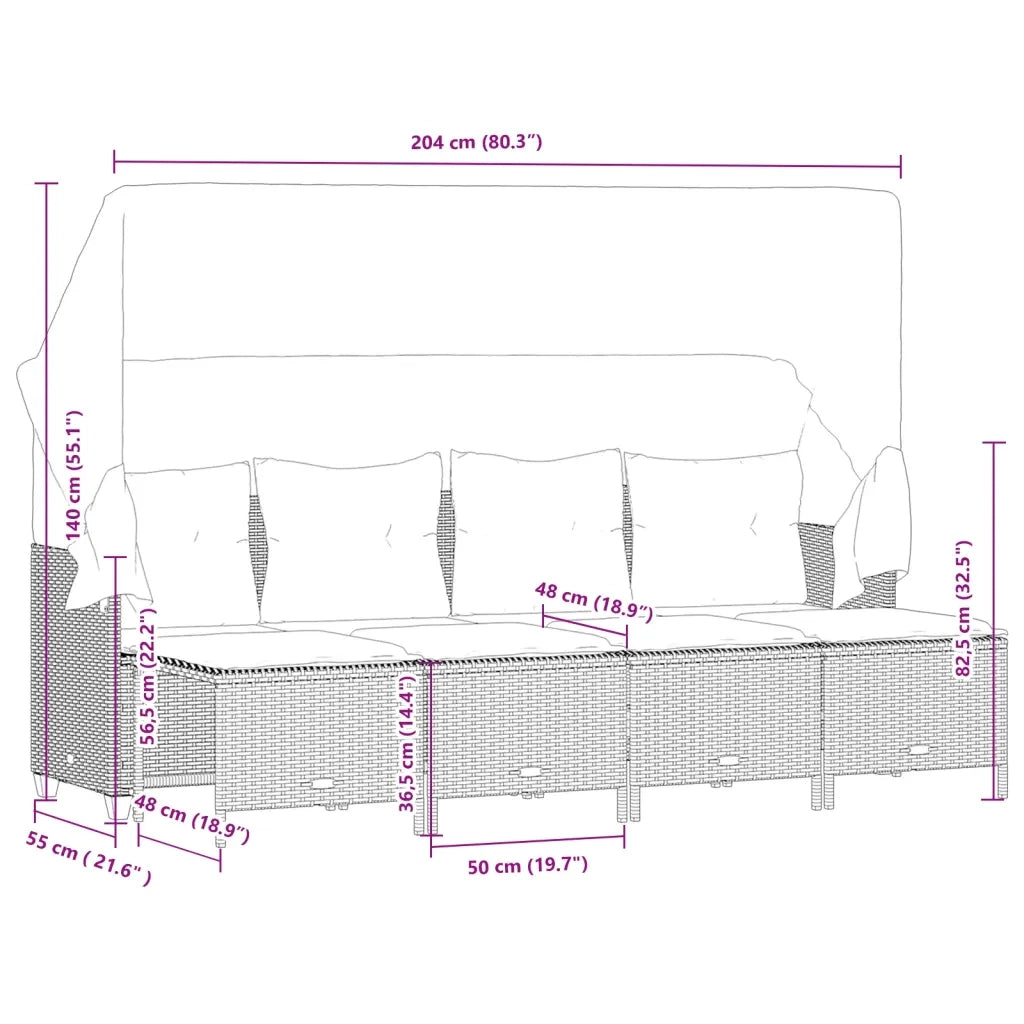 Set Divano da Giardino 5 pz con Cuscini-Sofa da Giardino-Divanetto da esterno Marrone in Polyrattan 650700