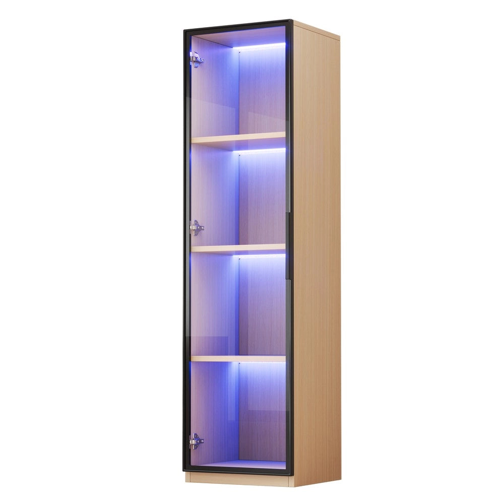 Vetrina con Porta in Vetro e LED ¨C Xylo ¨C Rovere, MDF, 40x40x165 cm