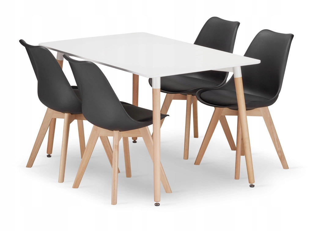 Set tavolo rettangolare VALORA YURO con 4 sedie RIXK - Bianco e nero