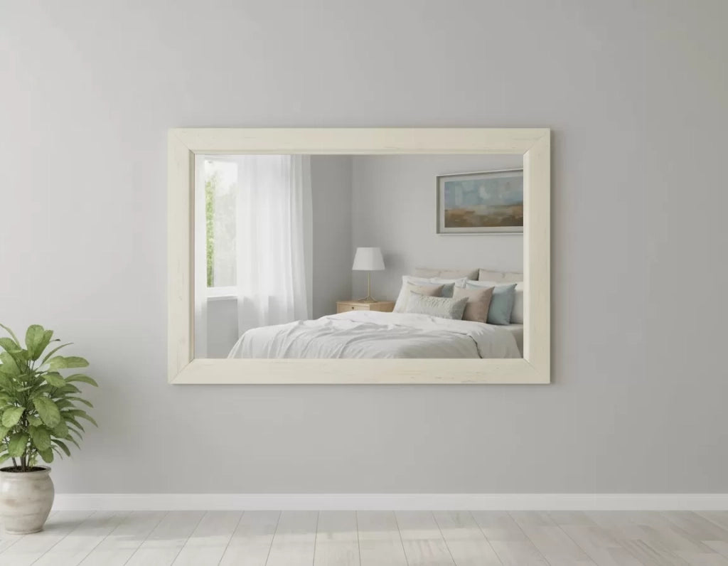 Specchiera rettangolare legno shabby avorio patinato  90x60x3 - Mobili 2G