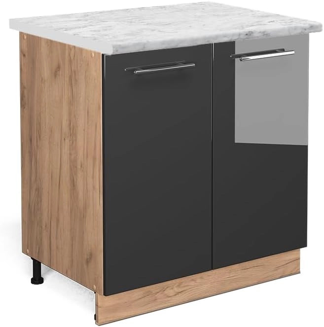 Mobiletto base cucina Fame-Line, Antracite lucido, 80 cm con ripiano, PL Marmo, per la combinazione con altri moduli della serie Fame-Line