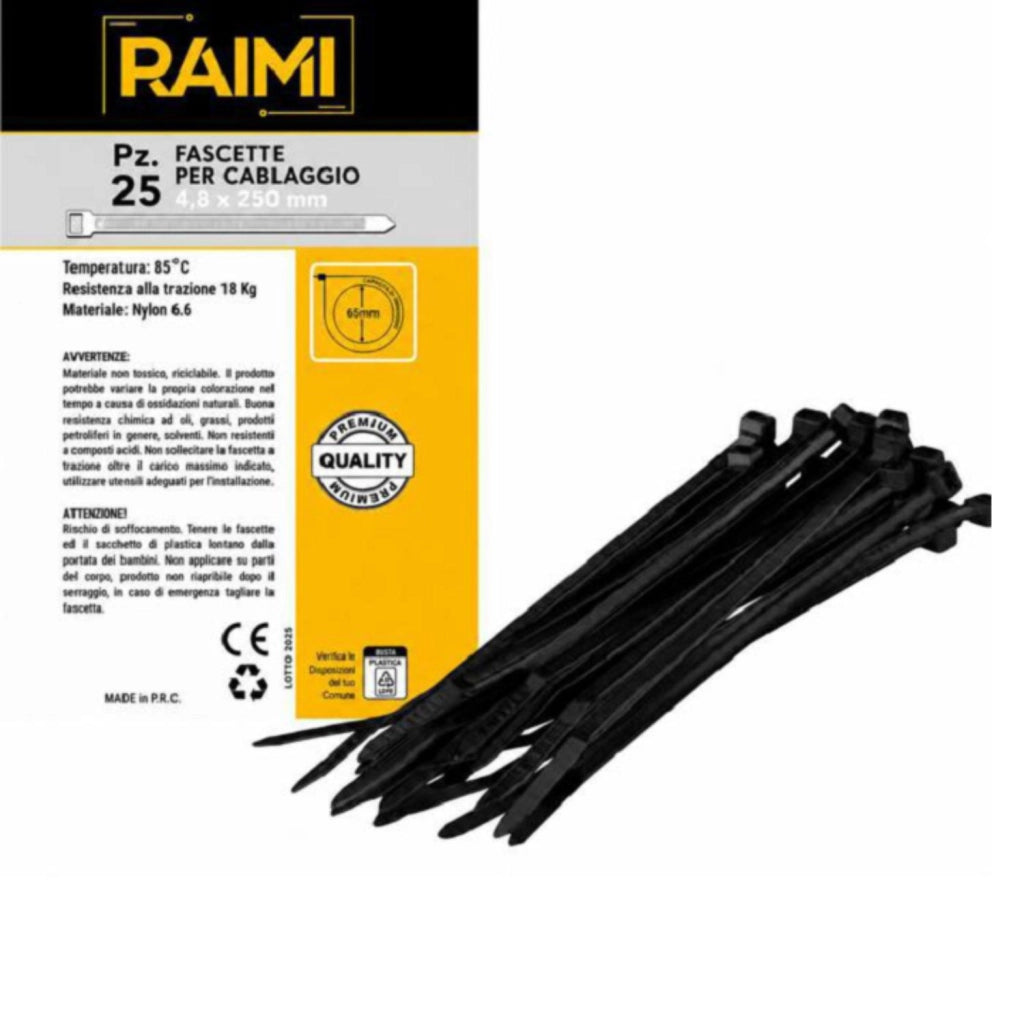 EcoPrice Fascette Cablaggio 4.8x250mm 25pz Nero RM-FC4825N