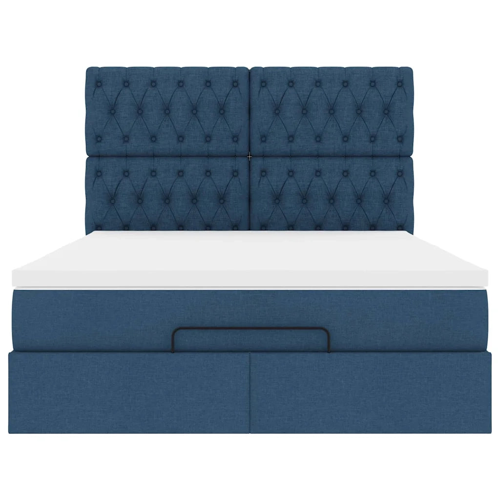 Struttura Letto Pouf con Materasso Blu 140x190 cm in Tessuto 3313243