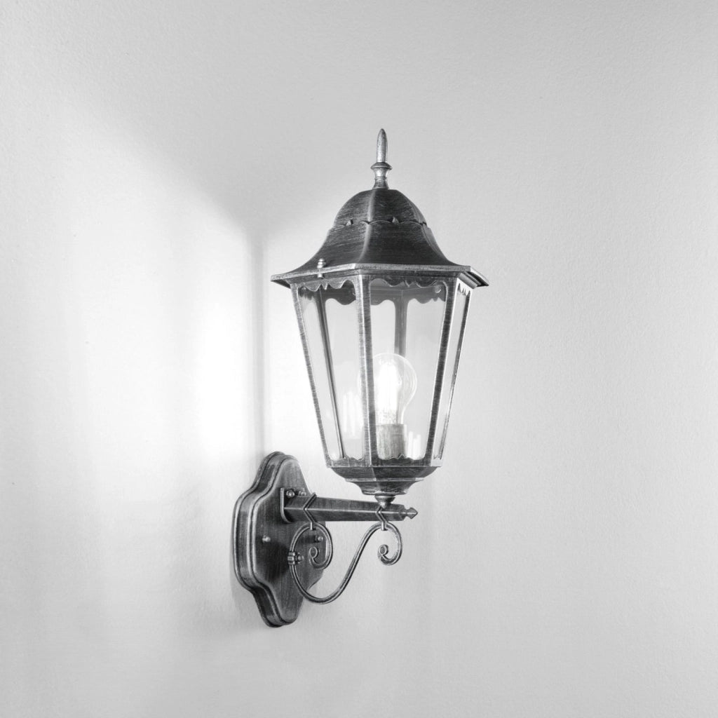 APPLIQUE UP FIRENZE NERA E SILVER 1 LUCE ATTACCO E27 IP44 20,5X28,5X51,8CM IN METALLO E VETRO