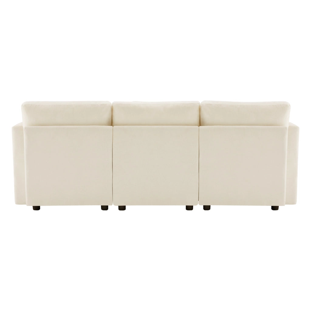 Divano Angolare Convertibile 3-4 Posti con Pouf Mobile, Braccioli Regolabili, in Ciniglia Beige