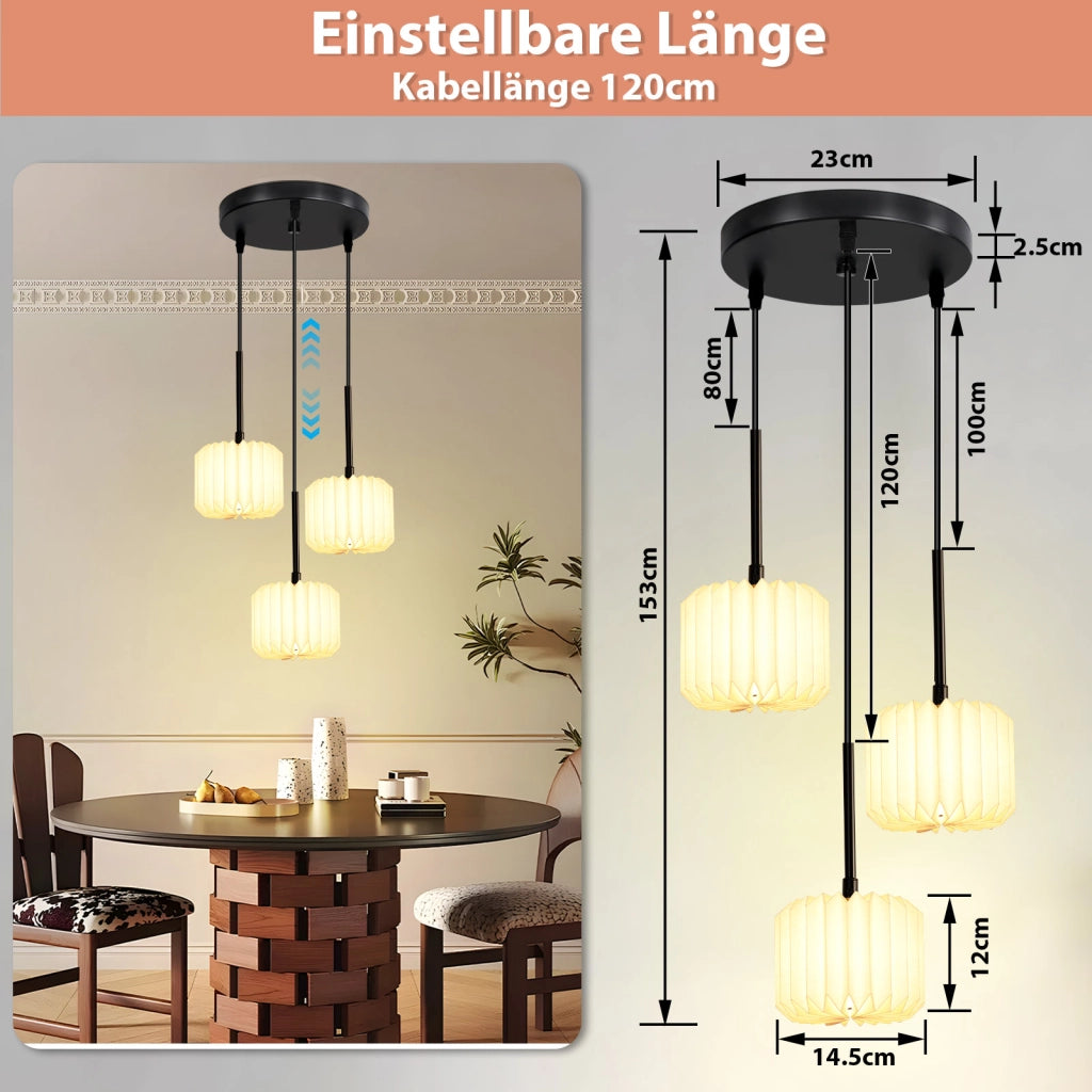 Lampada a Sospensione ZMH vintage a 3 luci ¨C Paralume in carta (senza lampadina)