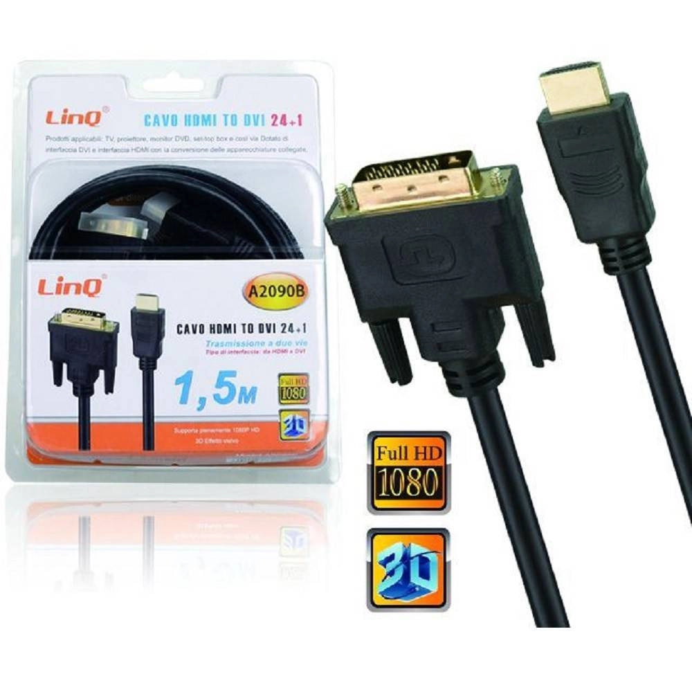 Trade Shop - Cavo Video Hdmi Maschio A Dvi Full Hd 1,5mt Pc Proiettore Console Gioco Tv A2090b -