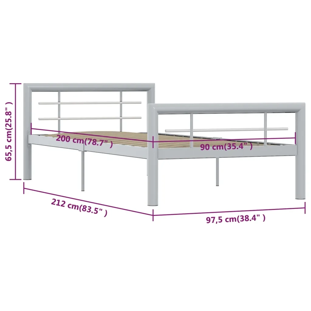 Giroletto-Struttura Letto Grigio e Bianco in Metallo 90x200 cm