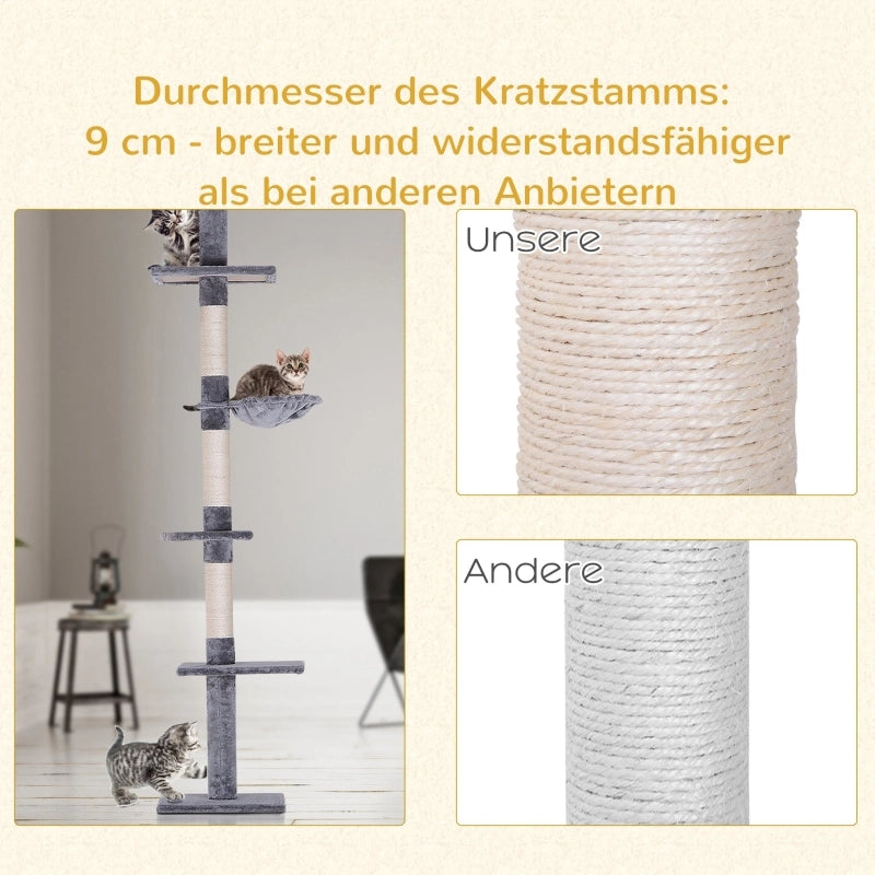 ALBERO RASCHIATOIO per gatti altezza regolabile 230-260 cm grigio 40 x 34 cm