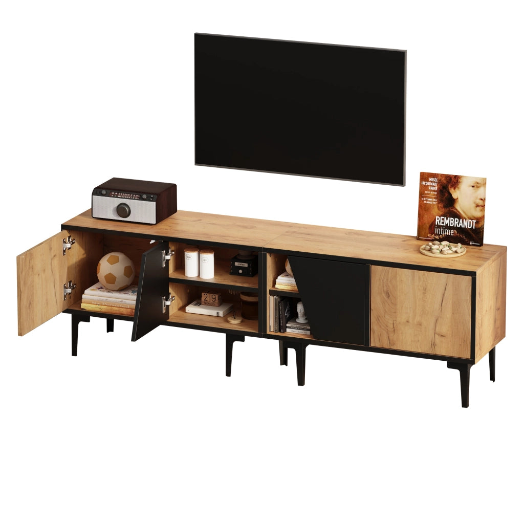 Mobile TV per soggiorno - Zephmum- 160x36.5x45 cm- Naturholz- 4 scomparti, 7 gambe, design minimalista, per TV 65 pollici