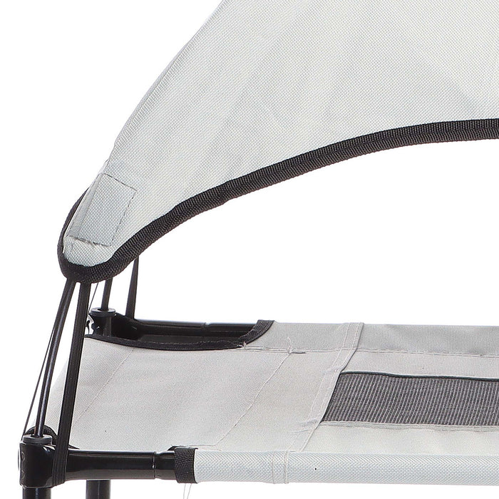 Brandina per cani e gatti con tettoia grigia, cuccia per cani max 25kg, lettino da esterno per animali con tettuccio parasole, 76x60x16cm