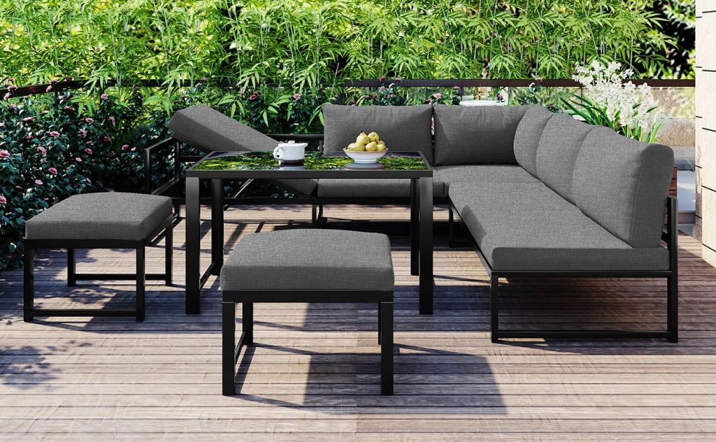 Set sedie sdraio giardino: alluminio; reclinabile; schienale 4 posizioni; cuscini inclusi; grigio