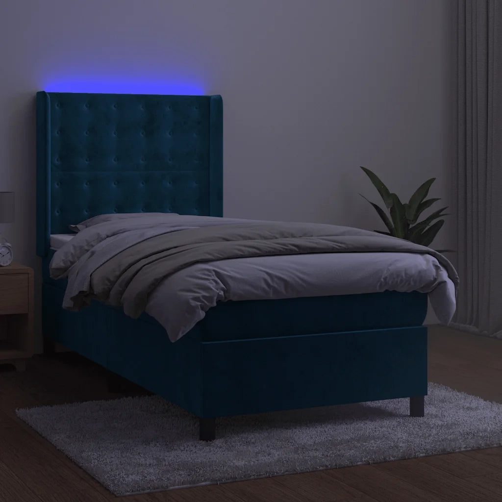 Letto a Molle con Materasso e LED Blu Scuro 80x200cm in Velluto 3139773