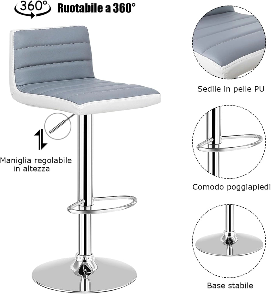 Set di 2 Sgabelli da Bar Regolabili, Sgabello Quadrato con Schienale Basso, Sedia Girevole con Poggiapiedi per Casa Bar Caffè, Capacità di Carico 150 kg