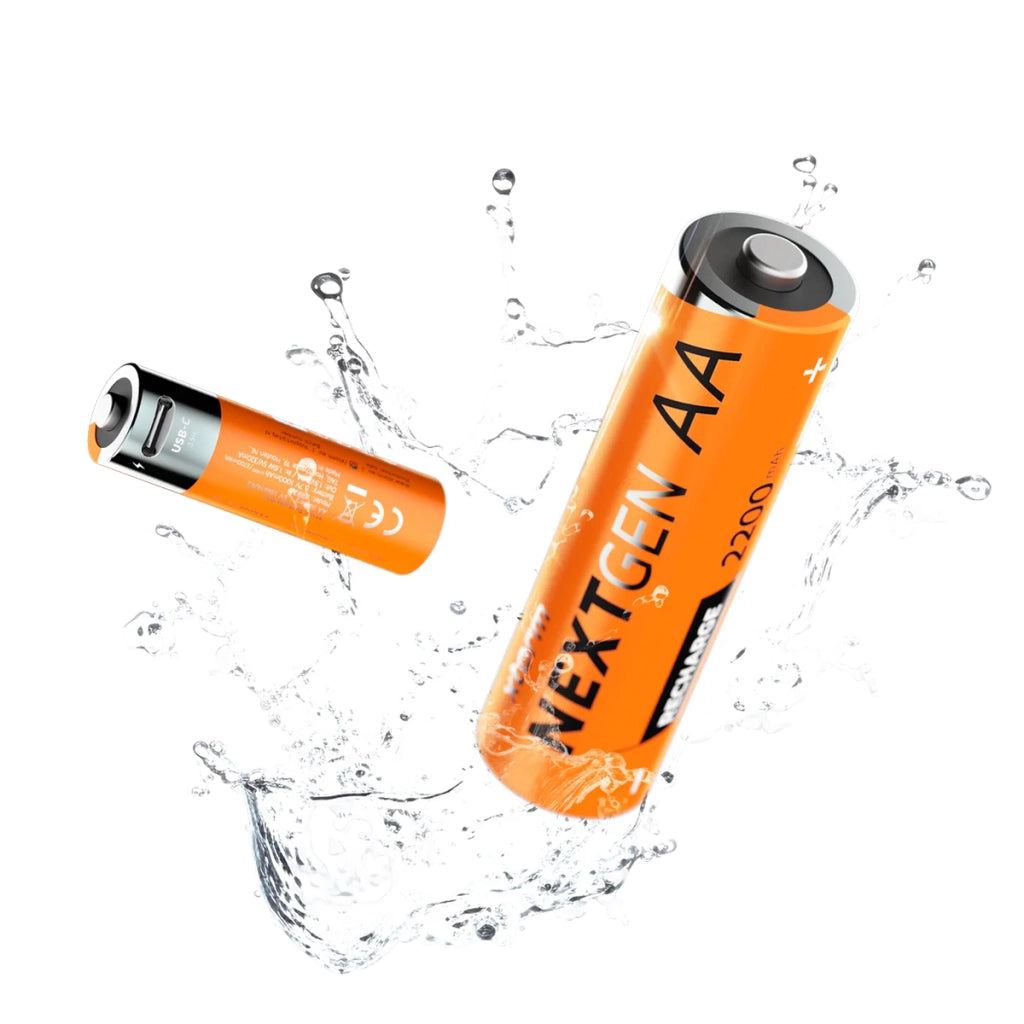 Confezione da 4 batterie AA ricaricabili con porta USB-C, collezione NextGen, con cavo Arancione Xtorm