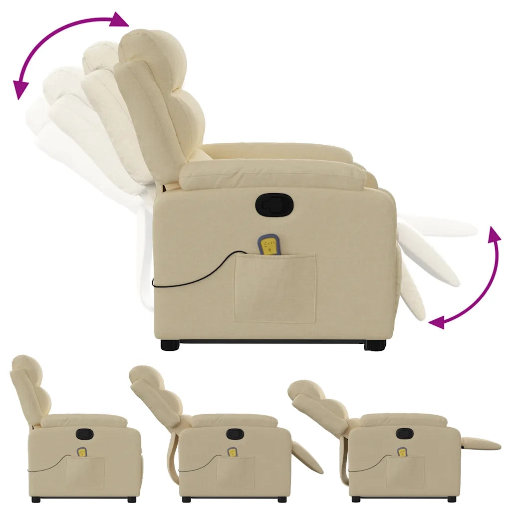 Poltrona Alzapersona Massaggiante | Sedia Relax Reclinabile Crema in Tessuto