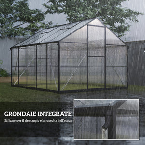 Serra per Orto 304x247x205 cm con Porta a Battente e 2 Finestre Regolabili in PC e Alluminio Nero