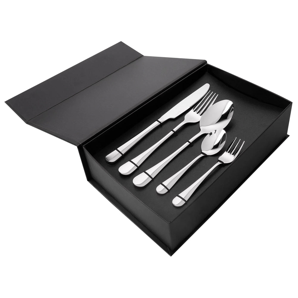 Set di posate in acciaio inox argento 30 pezzi per 6 persone Coltello Cucchiaio Forchetta Cucchiaio Forchetta per torte Design moderno