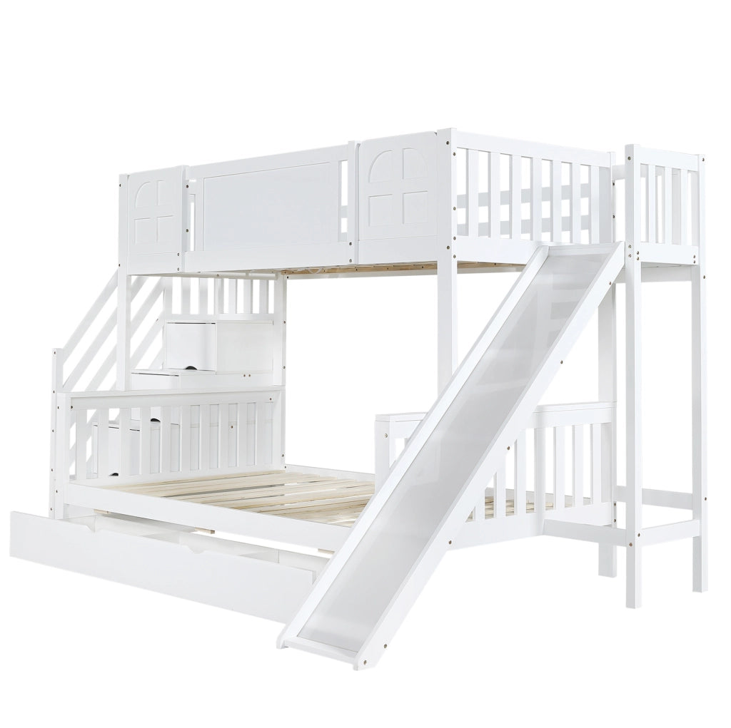 Letto a castello 90x200 cm bianco in pino e MDF con scivolo e scale
