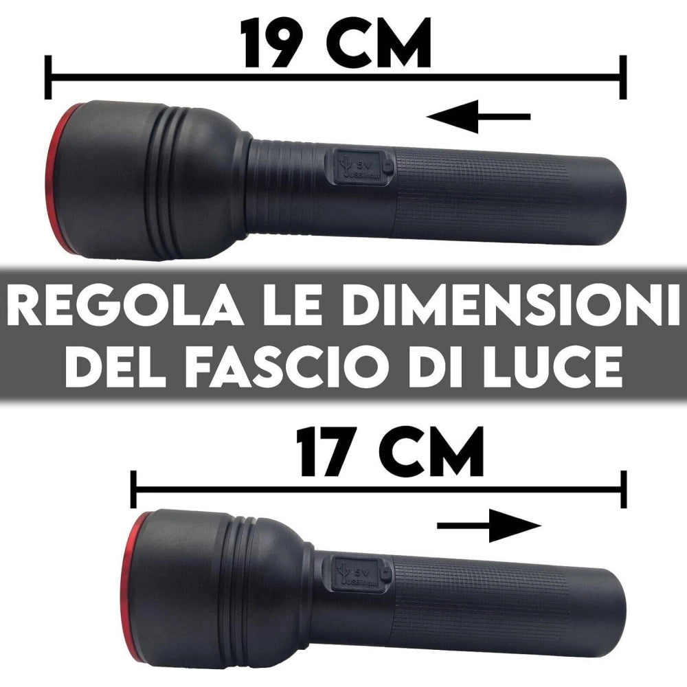 Trade Shop - Torcia A Led Professionale Ricaricabile Potente Luce Zoom Fino A 500mt Powerbank -