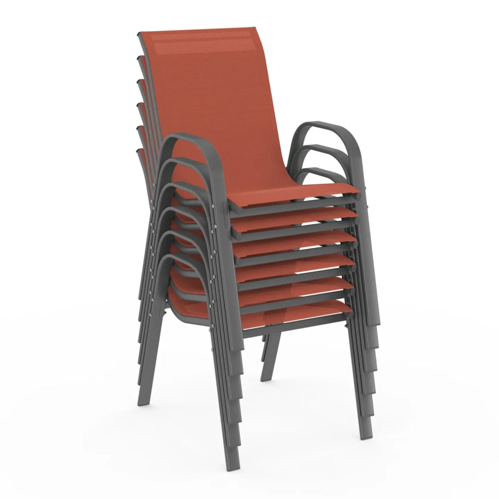 IDMarket - Set di 6 sedie da giardino impilabili LYMA in metallo e textilene terracotta