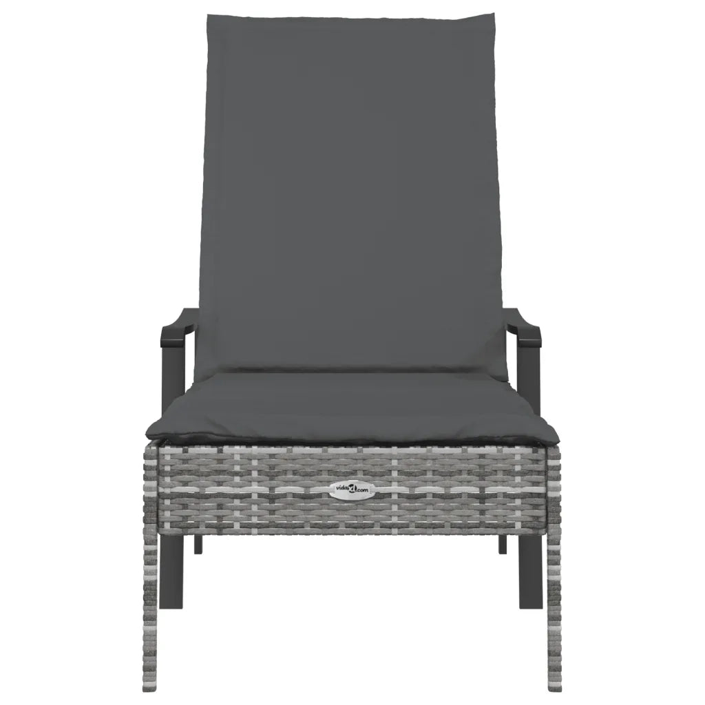 Lettino Prendisole | Sdraio da giardino | Lettino da sole con Cuscino Grigio in Polyrattan