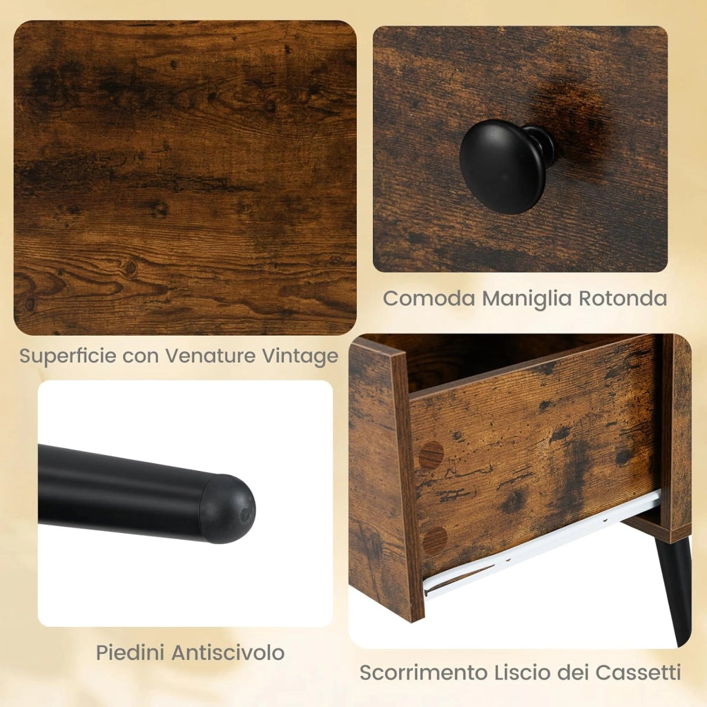 Tavolino da Salotto Rettangolare Design Moderno, Tavolino da Caffè con Cassetto e Mensola Inferiore, Tavolino Basso da Divano con Gambe in Metallo per Soggiorno, 109 x 55 x 42 cm (Marrone)