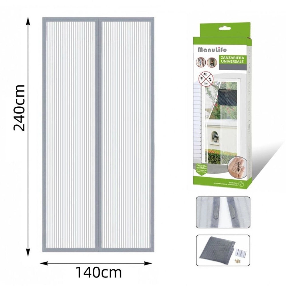 Trade Shop - Zanzariera Universale 140x240cm Grigia Chiusura Automatica Magnetica Porte Finestre 622143 -