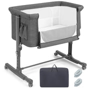 Culla per bambini 3 in 1 con 5 livelli di altezza regolabili borsa da viaggio, Traversina bambini Grigio scuro-Culle