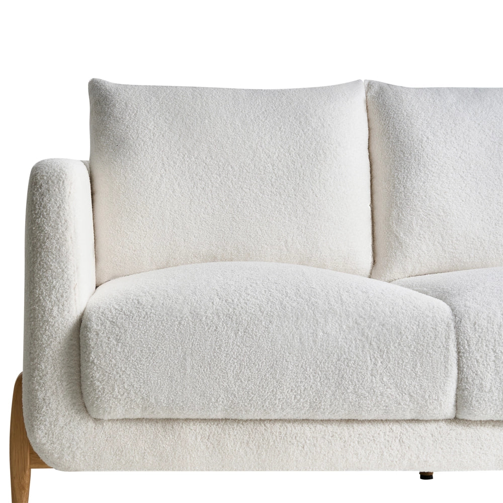 Divano a 2 posti Rivestimento in bouclè bianco Gambe in legno con braccioli Angolo lettura soggiorno Stile scandinavo moderno