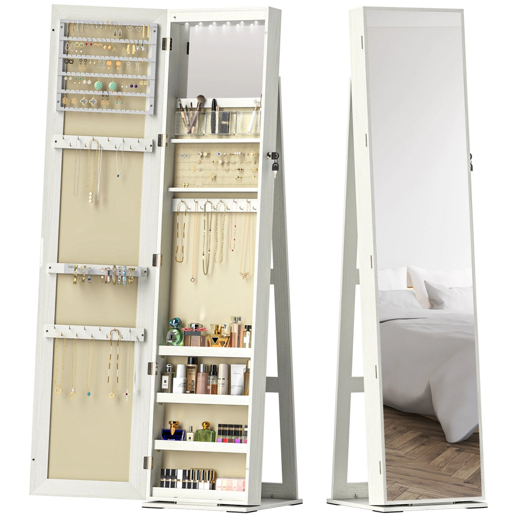 Armadio con Luci LED e Specchio ¨C Zephmum ¨C Bianco con Vena Legno