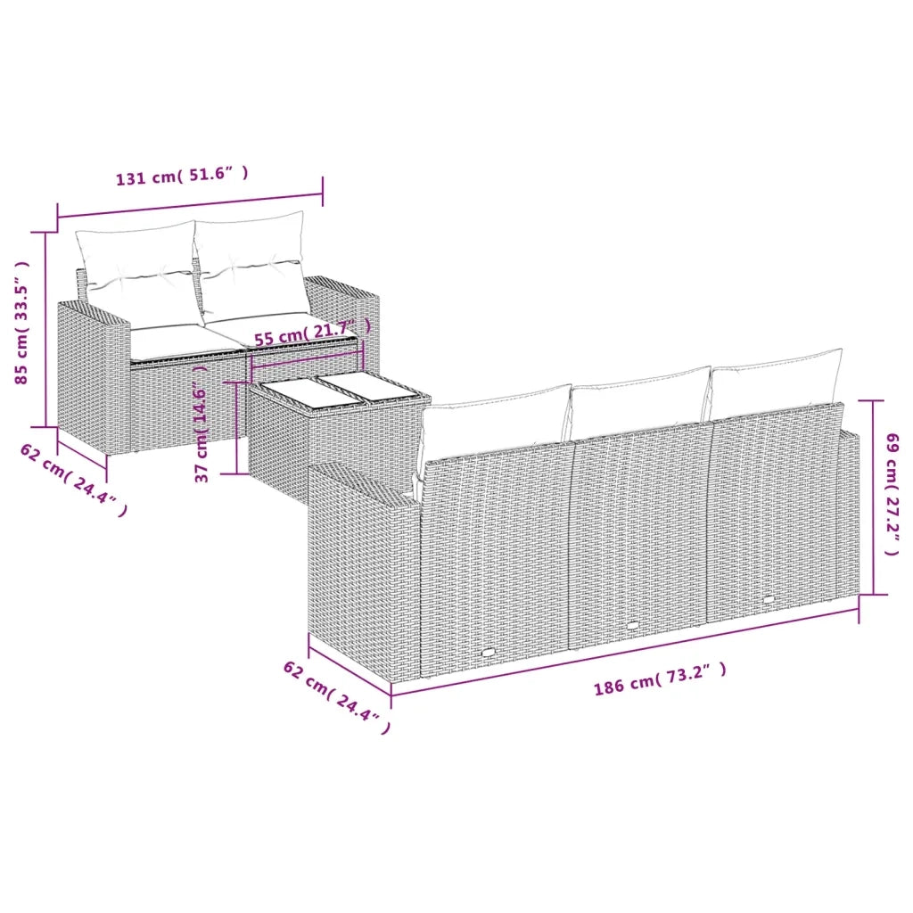 Set Divano da Giardino 6 pz con Cuscini Beige in Polyrattan 3251036