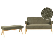 Set di divani Verde e marrone chiaro Divano a 2 posti Panca Boucle Rivestimento Retro Design Gambe di legno Soggiorno