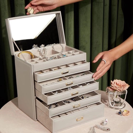 Cassettiere da viaggio per donne / scatola per orologi e gioielli Cassetti per gioielli Organizzatore portatile per collane, orecchini, anelli - Scatola di conservazione per gioielli con cassetti
