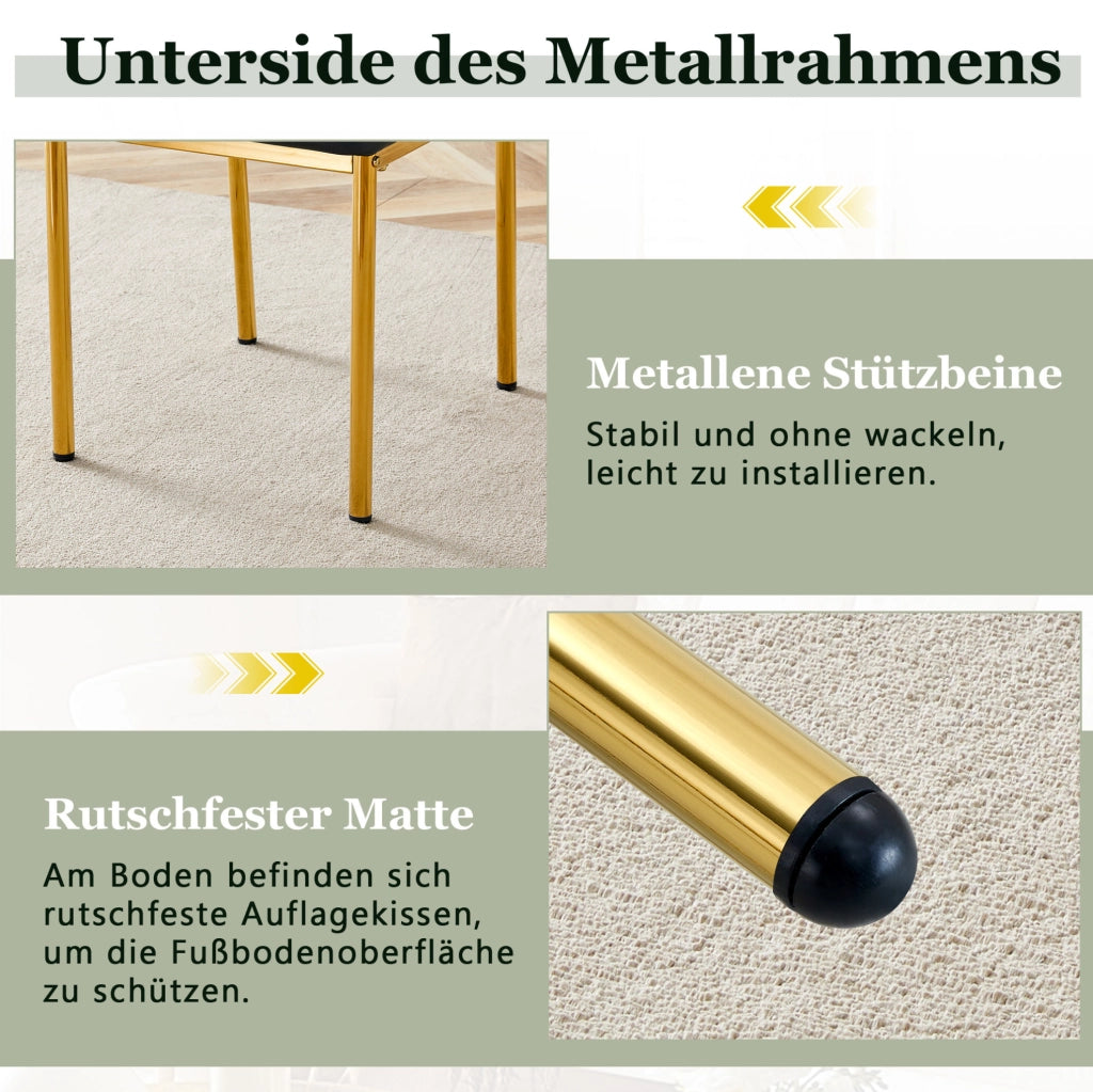 Set di 4 sedie da pranzo nere e oro in PU con gambe in metallo