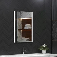 Specchio da Bagno con Luce LED a 3 Colori e Funzione Memory, in Vetro Temperato, 70x50x3 cm, Argento