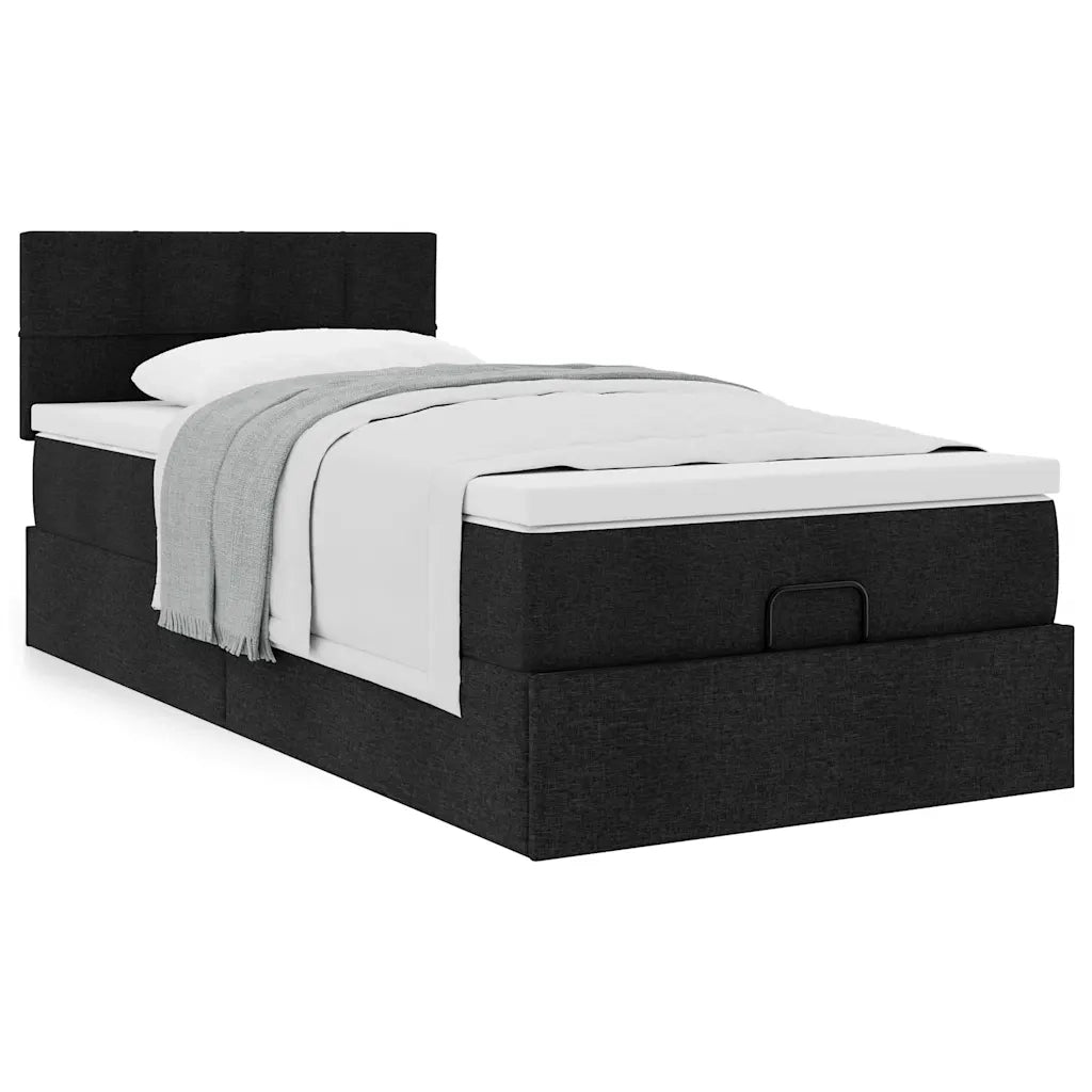 Struttura Letto Pouf con Materasso Nero 90x190 cm in Tessuto 3311423