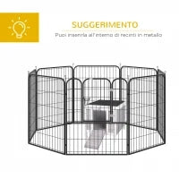 Gabbia per Conigli in Legno da Esterno con Tetto in Asfalto e Rampa Antiscivolo, 42x51x43cm, Grigia
